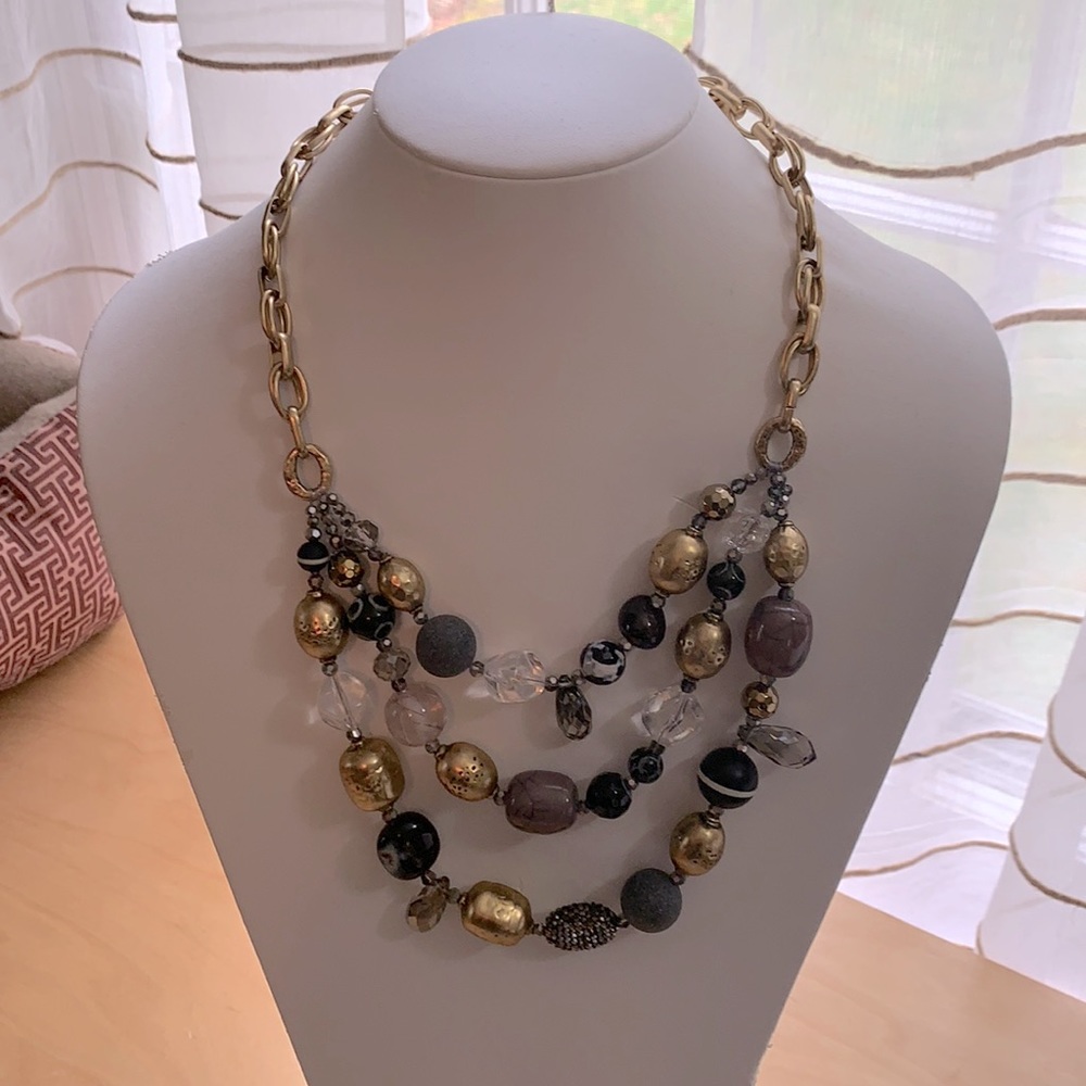 Three stranded metallic statement necklace